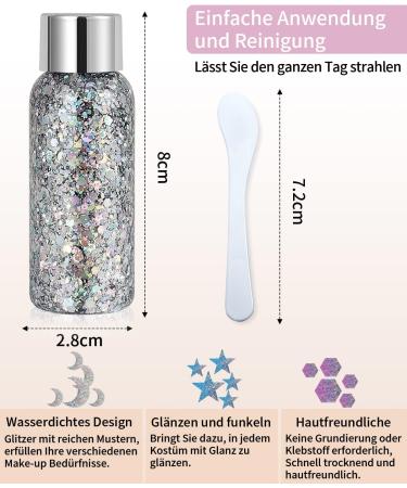 Glitzer Face & Body Glitter Gel - Silver Mermaid Makeup for Festivals Parties & Masquerades | 1 Pack - Buy Online on GoSupps.com