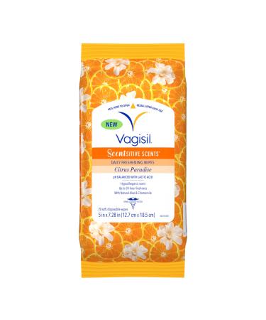 Vagisil Scentsitive Scents Daily Feminine Intimate Wipes for Women Gynecologist Tested Citrus Paradise 20 Wipes in Resealable Pouch (Pack of 1) Citrus Paradise 1 Count (Pack of 1)