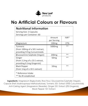 Turmeric 5-in-1 Complex - 5000mg Turmeric Capsules High Strength Enriched with Magnesium & Glucosamine Sulphate - Added Ginger Capsules + Black Pepper Curcumin Supplement - Vegan Supplement - Buy Online on GoSupps.com