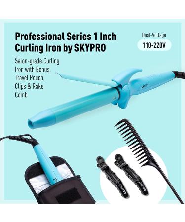 SKYPRO Professional 1 Inch Hair Curling Iron with Bonus Travel Pouch | Ceramic Barrel & Firm Clamp | Ideal for Short to Mid-Length Hair - Buy Online on GoSupps.com