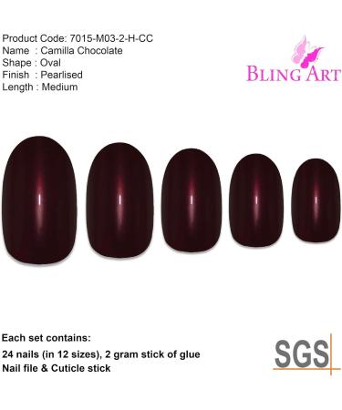 Bling Art Oval False Nails Brown French Manicure Fake Medium Tips with Glue - Buy Online on GoSupps.com