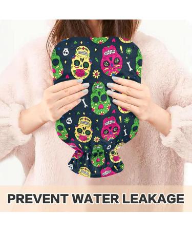 Hot Water Bottle with Cover - Dead Sugar Skull Halloween Design for Pain Relief & Hand Warmth - 2 Liter Comfort Solution - Buy Online on GoSupps.com