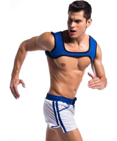 Men's Blue Double Shoulder Support Brace | Gym Chest Harness for Sport | Medium Size - Buy Online on GoSupps.com