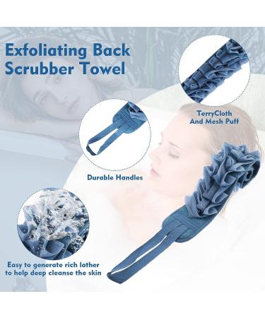 WLLHYF Exfoliating Back Scrubber for Shower - 2 in 1 Natural Loofah Body Scrub | Deep Clean Skin Bath Towel | Shower Back Washer for Men Women | Navy Blue - Buy Online on GoSupps.com