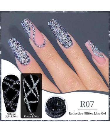Reflective Glitter Gel Nail Polish 5ml Sparkling Black Gel Liner Polish Shimmer Diamond Soak Off UV Gel Nail Varnish Glitter Nail Gel Manicure for Party Holiday Home Use (R07) - Buy Online on GoSupps.com
