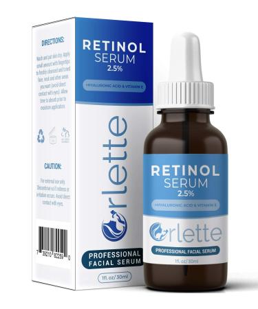 Orlette Retinol Serum for Face with Hyaluronic Acid - Resurfacing Retinoid Serum with Vitamin A-E  Medical Grade 2.5% Retinol Anti Wrinkle Facial Serum - Boost Collagen Reduce Fine lines and Age Spots