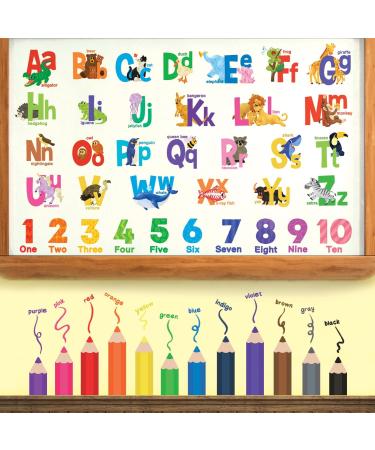 DECOWALL SG3-2316 Alphabet Numbers and Colouring Pencils kids wall decals nursery decor peel and stick removable abc 123 baby room boy girls education learning classroom art - Buy Online on GoSupps.com