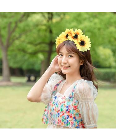 Lurrose Sunflower Headband | Floral Autumn Wreath Crown | Bridal & Halloween Hair Accessories - Buy Online on GoSupps.com