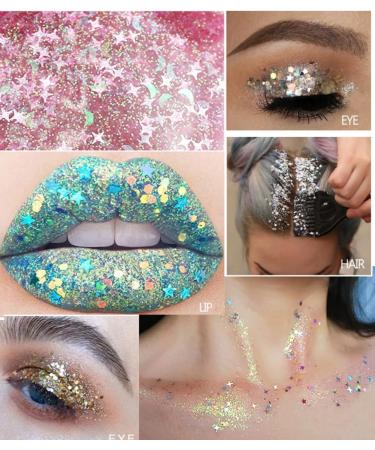 GL-Turelifes 50ml Body Glitter Gel - Mermaid Sequins Chunky Glitter for Face, Body, Hair - Easy to Apply & Remove - Festival & Halloween Makeup - Long Lasting Sparkling - Blue Purple - Buy Online on GoSupps.com