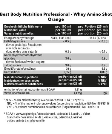 Best Body Nutrition Professional Whey Amino Shot - Orange Flavor 20 Ampoules (25 ml each) | 500 ml - Buy Internationally - Buy Online on GoSupps.com