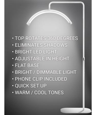 LED Half Moon Floor Lamp for Beauty Skincare & Lash Extension | Eyelash Lighting for Filming & Content Creation - White - Buy Online on GoSupps.com