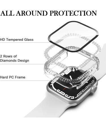 Adepoy for Apple Watch Case Series 7/8 41mm with Tempered Glass Screen Protector Double Bling Case Crystal Diamonds Rhinestone Bumper Overall Hard PC Ultra-Thin Protective Cover for iWatch 41mm Clear 41mm - Buy Online on GoSupps.com