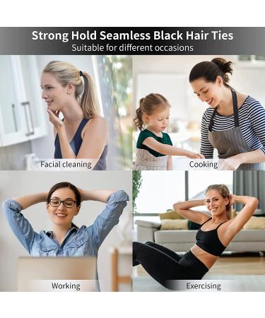 100PCS Seamless Thick Black Hair Ties for Women & Girls - Elastic Ponytail Holders | No Damage Hair Bands - Buy Online on GoSupps.com
