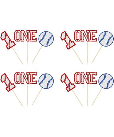 Gyufise 24Pcs Baseball 1st Birthday Cupcake Toppers Glitter First Birthday Baseball One Cupcake Picks Decorations for Baseball Sports Theme Baby Shower 1st Birthday Party Supplies Red D Red-24pcs - Buy Online on GoSupps.com