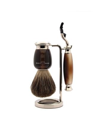 Edwin Jagger S81M582AMZ Imitation Light Horn & Nickel Classic Shaving Set with Pure Badger Shaving Brush and Mach 3 Razor for Shaving Cream or Soap for Men
