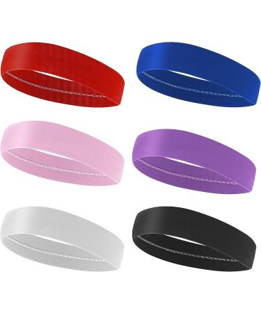 Wide Headbands 6Pcs Set for Women and Men - Stretchy Elastic Hair Bands for Gym, Yoga, Running - Soft Sweat Absorbing Headbands - Buy Online on GoSupps.com