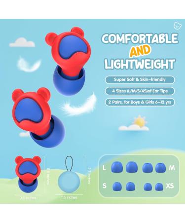 Kids Ear Plugs 2 Pairs | Reusable Silicone Noise Cancelling for Concerts Flying & Study | Perfect for Ages 6-12 - Red & Orange - Buy Online on GoSupps.com