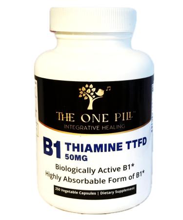 The One Pill Integrative Healing Vitamine B1 Thiamine TTFD Thiamine Tetrahydrofurfuryl Disulfide 50mg-250Capsules Vegan Non GMO No Artificial fillers or Stearate additives.