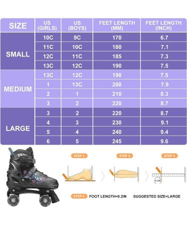 Hikole Roller Skates for Girls and Boys 4 Size Adjustable Kids Roller Skates with 8 Light Up Wheels Toddler Skates for Outdoor & Indoor Black M(13C-3Y US) - Buy Online on GoSupps.com