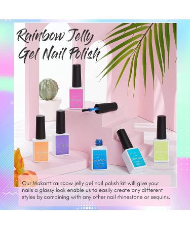 Makartt Jelly Gel Polish Set Pink Crystal Sweet Pastel Blue 2022 Nail Design Colours 10ML 6 Bottles Soak Off Nail Gel Polish with Gift Box Jelly Gel-bright 10 ml (Pack of 6) - Buy Online on GoSupps.com