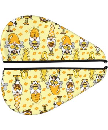 Garden Honeybee Gnomes Hair Towel Wrap | Quick-Dry Turban & Button Design for Effortless Hair Drying - Buy Online on GoSupps.com