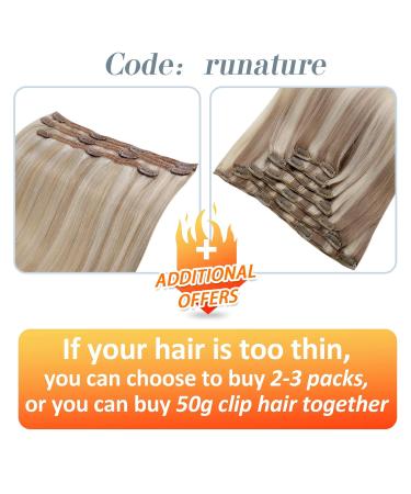 Runature Clip In Extensions - Real Hair Balayage Blonde 45cm 120g 7pcs - Affordable Ombre Platinum Blonde Clip-Ins - Buy Online on GoSupps.com