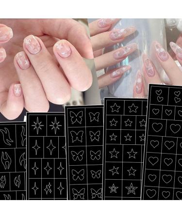 6 Sheets Airbrush Stencils Nail Stickers - Heart Butterfly Flowers & Flame Designs for DIY Manicure - Nail Art Decals & French Tip Guides - Buy Online on GoSupps.com