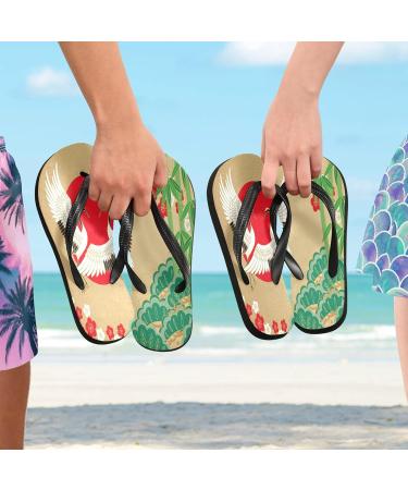 Mnsruu Crane Pine Bamboo Plum Blossom Flip Flops | Eco-Friendly Travel Sandals for Men & Women | Home Slippers & Spa Footwear - Buy Online on GoSupps.com