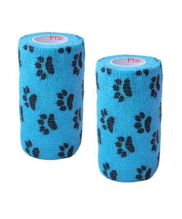 Vet Wrap Rap Tape (Assorted Colors, Paw Prints, Patterns) (2 Pack) (2, 3, or 4 Inch x 15 feet) Self Adhesive Adherent Adhering Cohesive Flex Self Stick Bandage Grip Roll Dog Cat Pet Horse 2 Inch 2 PACK Blue With Black Paws