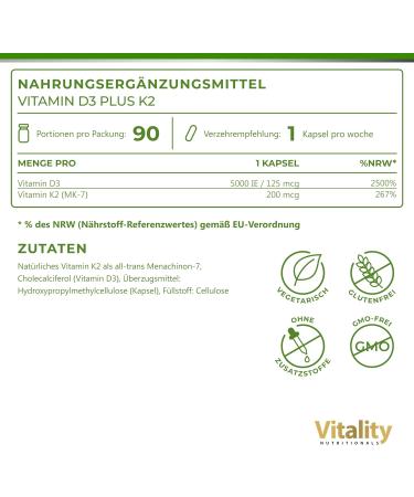 Vitaminexpress Vitamin D3 K2 High Dose - 5000 IU D + 200 MCG K2 MK7 Mini Capsules | Premium Quality High Bioavailability Additive-Free Immune Support & Vitality - Buy Online on GoSupps.com