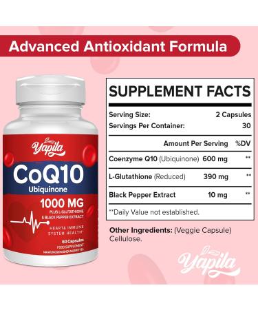 CoQ10 with L-Glutathione 1000mg Capsules - 100% Fermented Coq10 Supplement (3 Pack) High Absorption Super Strength Coenzyme Q10 Antioxidant Supplements Soy-Free Glute-Free Non-GMO Vegan 60 count (Pack of 3) - Buy Online on GoSupps.com