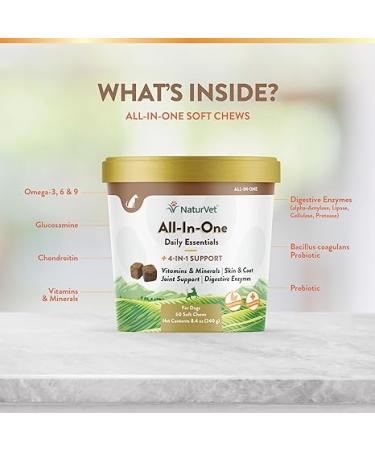 NaturVet All-In-One 4-In-1 Support Soft Chews - 60 Count 8.4 oz for Dogs - Buy Online on GoSupps.com