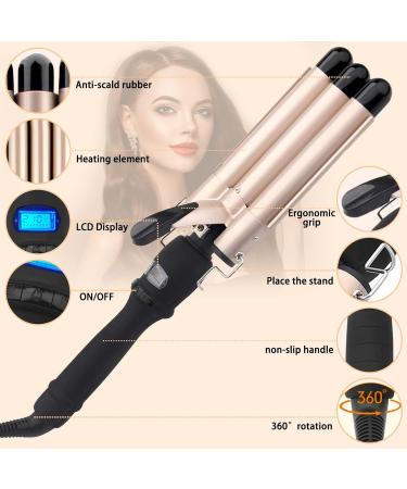Buy Bizcasa 3-Barrel Curling Iron with LCD Display & Adjustable Temperature | Ceramic Coating for Large Waves - Quick Heating for Long/Short Hair (Gold) - Buy Online on GoSupps.com
