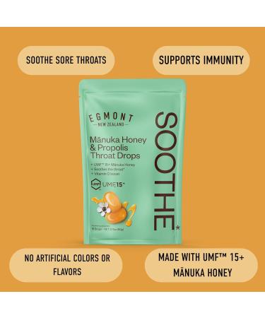 Egmont Honey Manuka Honey & Propolis Throat Drops 15 Count | UMF 15+ New Zealand Honey with Vitamin C | Natural Soothing Relief On-the-Go - Buy Online on GoSupps.com