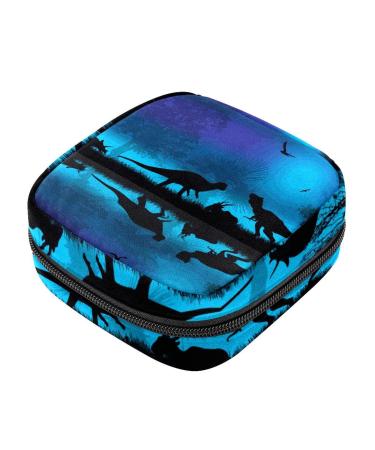 Dinosaur silhouettes beautiful landscape blue night women's bandages storage bags portable period pocket for women teenagers girls menstrual cup pocket breastfeeding deposits holder