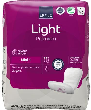 Abena Light Incontinence Pads Eco-Friendly Women's Incontinence Pads for Adults Breathable & Comfortable with Fast Absorption and Protection Incontinence Pads for Women Light Mini 1 180 ml 20PK