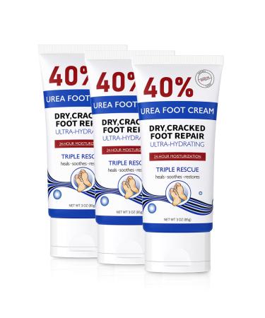Urea Cream 40 Percent Tube 3 Oz Urea Foot & Hand Cream for Dry Cracked 40 per Urea Lotion for Feet Maximum Strength 3 Ounce(Pack of 3)