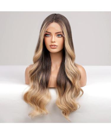 HAIRCUBE Long Ombre Blonde Lace Front Wigs for Women Brown to Blonde Natural Wavy Middle Parting Synthetic Wigs Lace Wigsâ¦ - Buy Online on GoSupps.com
