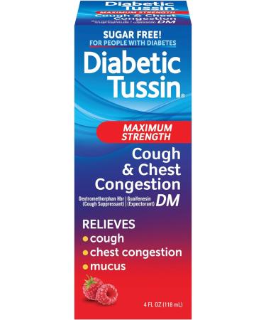 Diabetic Tussin DM Maximum Strength Cough and Chest Congestion Relief Liquid Cough Syrup, Safe for Diabetics, Berry Flavored, 4 Fluid Ounce (Pack of 3) 4 Fl Oz (Pack of 3)