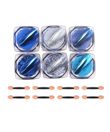 Chrome Nail Powder 6 Boxes Aurora Magic Mirror Effect Nail Powder Dust Manicure Pigments Holographic Nail Glitter Sequins for DIY Nail Art Design Decoration (Blue) - Buy Online on GoSupps.com
