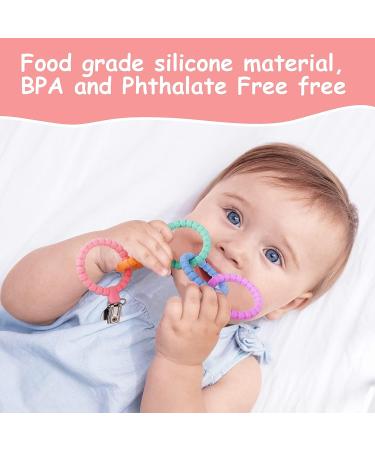 Vicloon Baby Teething Toy Set | Food Grade Silicone Teether Chew Toy for Babies 0-24 Months | Attachable Baby Teether Links in Pink Purple - Buy Online on GoSupps.com