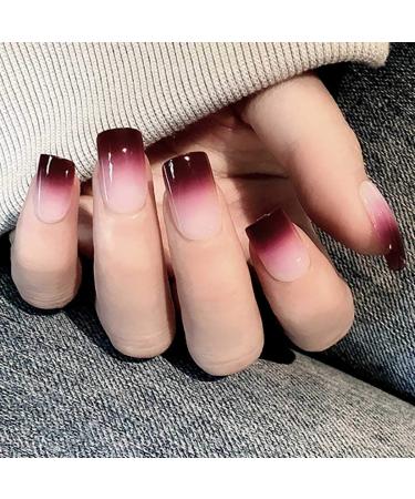 Bohend Short False Nails Oval Chic Shiny Gradient Full Cover 24Pcs FALSE Nails For Women And Girls