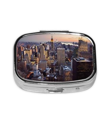 New York City Printing 2 Compartment Small Pill Case Cute Small Pill Box Purse Pill Boxs Travel Pill Organizer for Pocket Purse and Travel Gifts