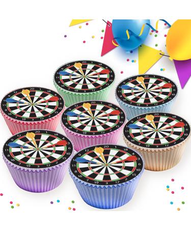 DART DARTBOARD ARROWS EDIBLE ICING CUPCAKE TOPPERS DECORATIONS x 24