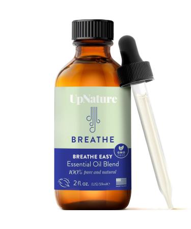 Breathe Essential Oil Blend 2 OZ – Breathe Easy for Allergy, Sinus, Cough and Congestion Relief - Therapeutic Grade, Undiluted, Non-GMO, Aromatherapy with Dropper