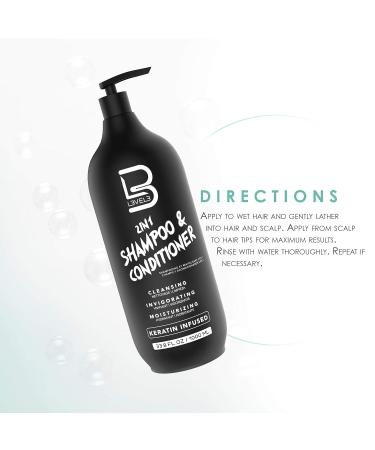 L3vel3 2 In 1 Shampoo and Conditioner - Nourishing Keratin for Strong Healthy Hair - 1000 ml - Cleans & Repairs All Hair Types - Buy Online on GoSupps.com