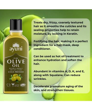 Ayumi Pure Olive Oil Cold Pressed Olive Oil For Healthier Hair & Less Wrinkled Skin. With Vitamins A D E & K and Squalane 1 x 150ml - Buy Online on GoSupps.com