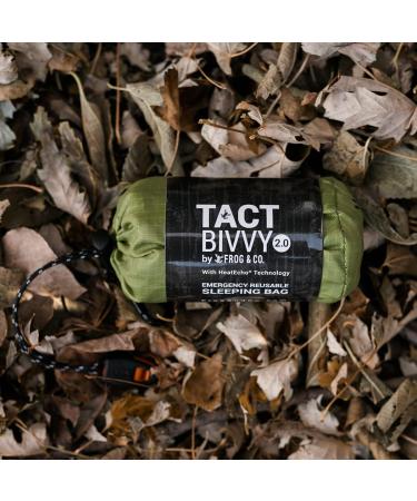 Survival Frog Tact Bivvy 2.0: Compact Waterproof Emergency Sleeping Bag with Carabiner & Survival Whistle - Lightweight Thermal Bivy Sack Cover in Tactical Green - Buy Online on GoSupps.com