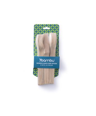 bambu, Disposable Bamboo Cutlery Set, 100% Organic Biodegradable Utensils for Any Occasion, Veneerware Party, Wedding, and Events, Compostable, Spoons, Forks, Knives - Pack of 24