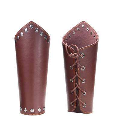 GorgeCraft 2 pieces leather Gauntlet bracelet medieval armor arm rails Viking wrist band guards arm protection archery buckle arm rails unisex leather cuff brown brown leather glove